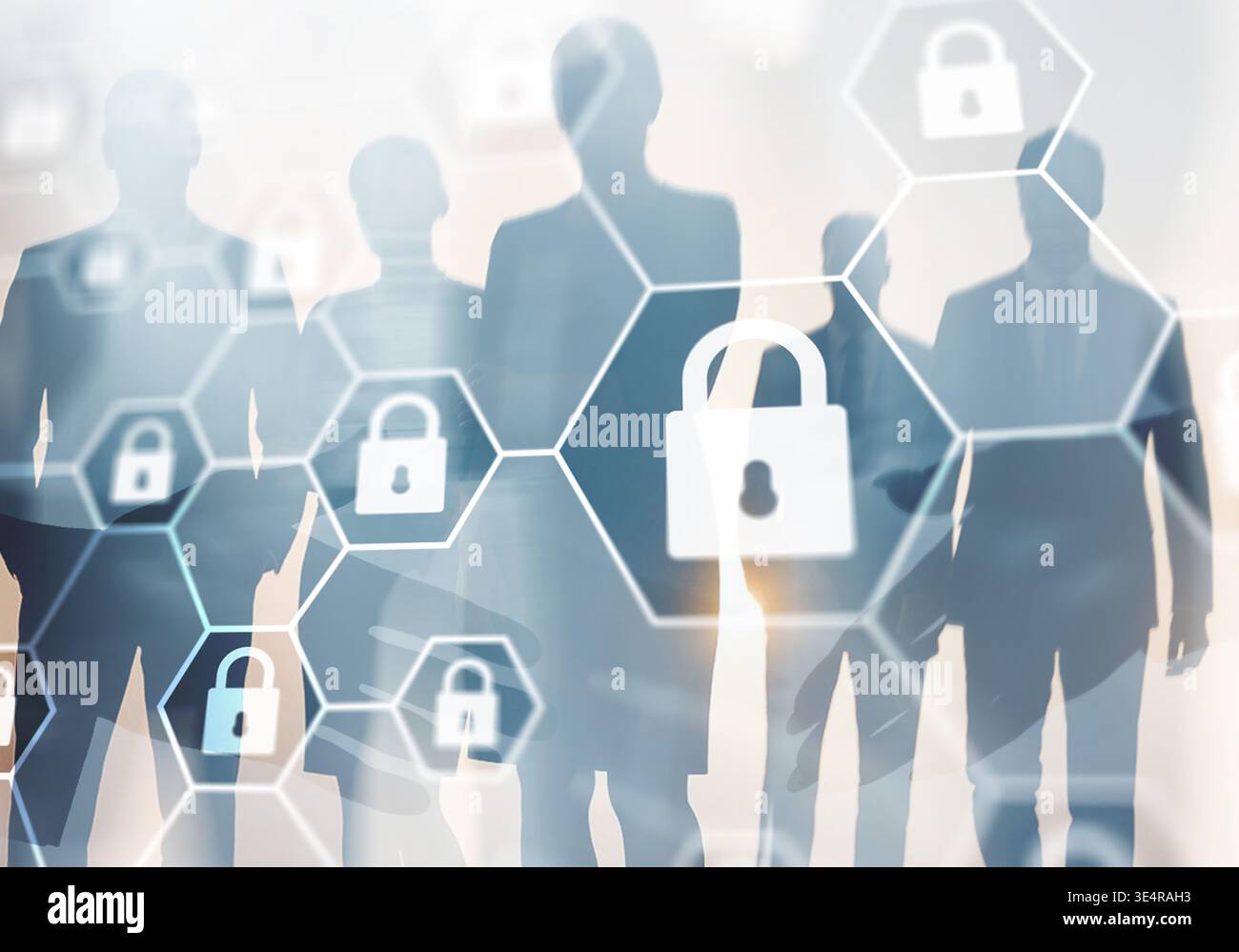 Secure structured business concept with locked elements and cybersecurity protection. Stock Photo