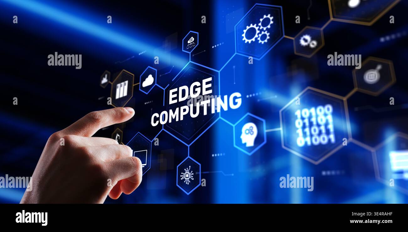 Edge computing technology with decentralized data processing and low-latency network solutions. Stock Photo