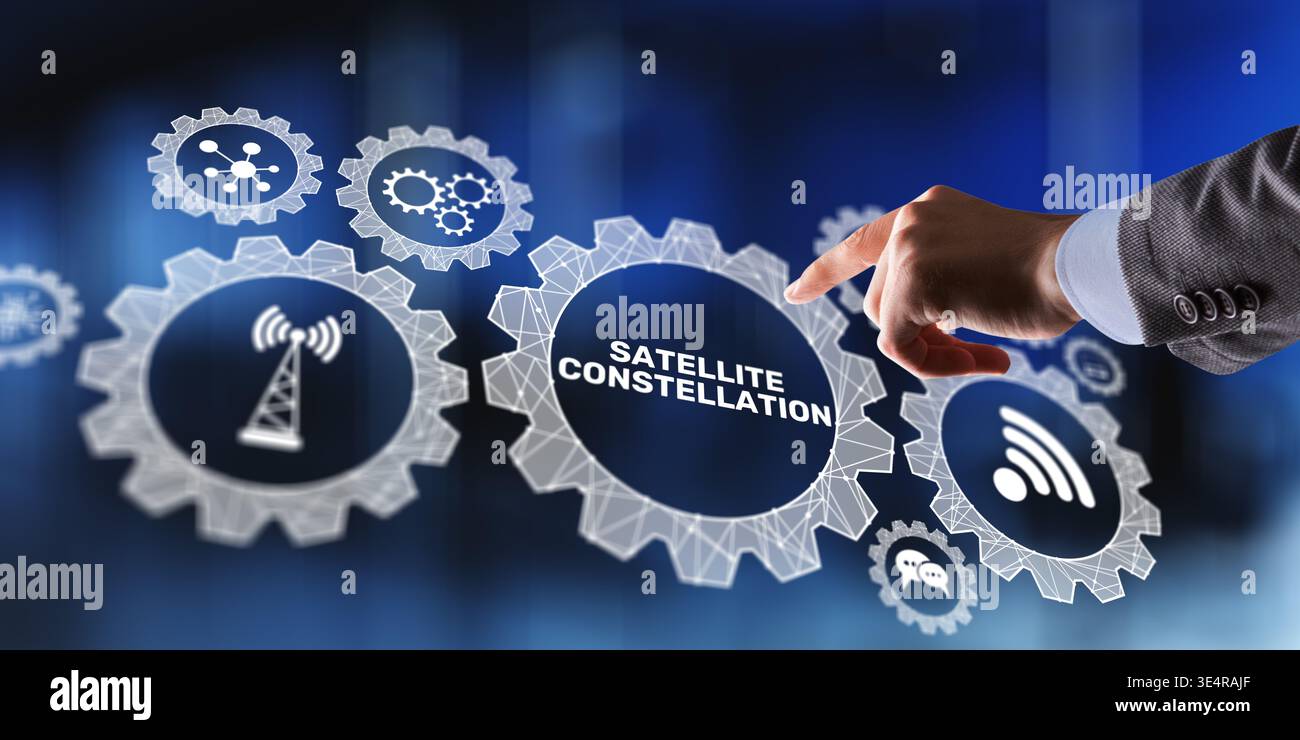 Mega Constellation Concept for Modern Space Communication Systems. Stock Photo