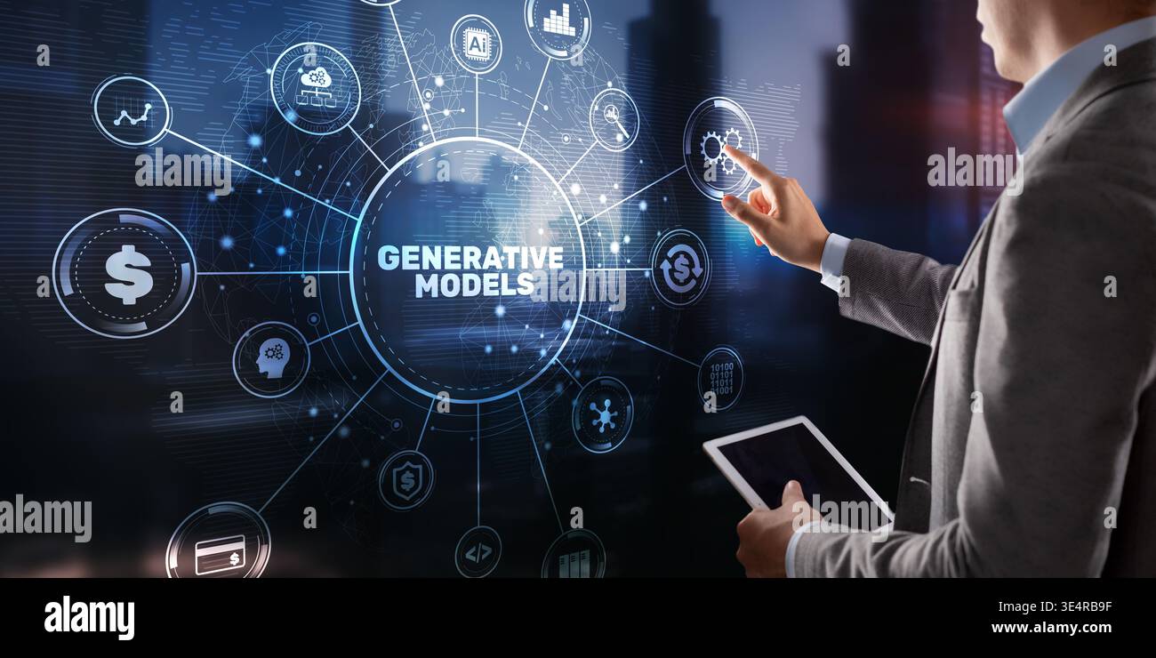 Artificial Intelligence Generative Models with Data Creation Neural Networks Machine Learning and Advanced Computing Technology. Stock Photo