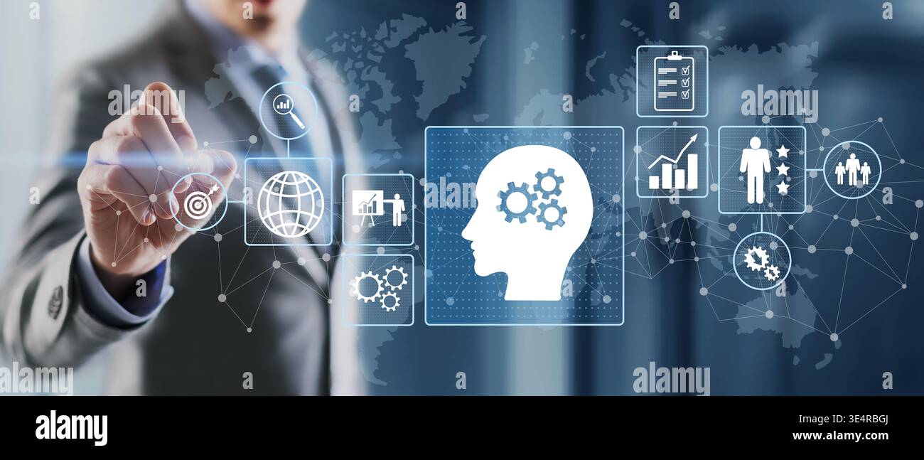 Data Driven Decision Making and Business Analytics Visualization with Human Thinking Concept. Stock Photo