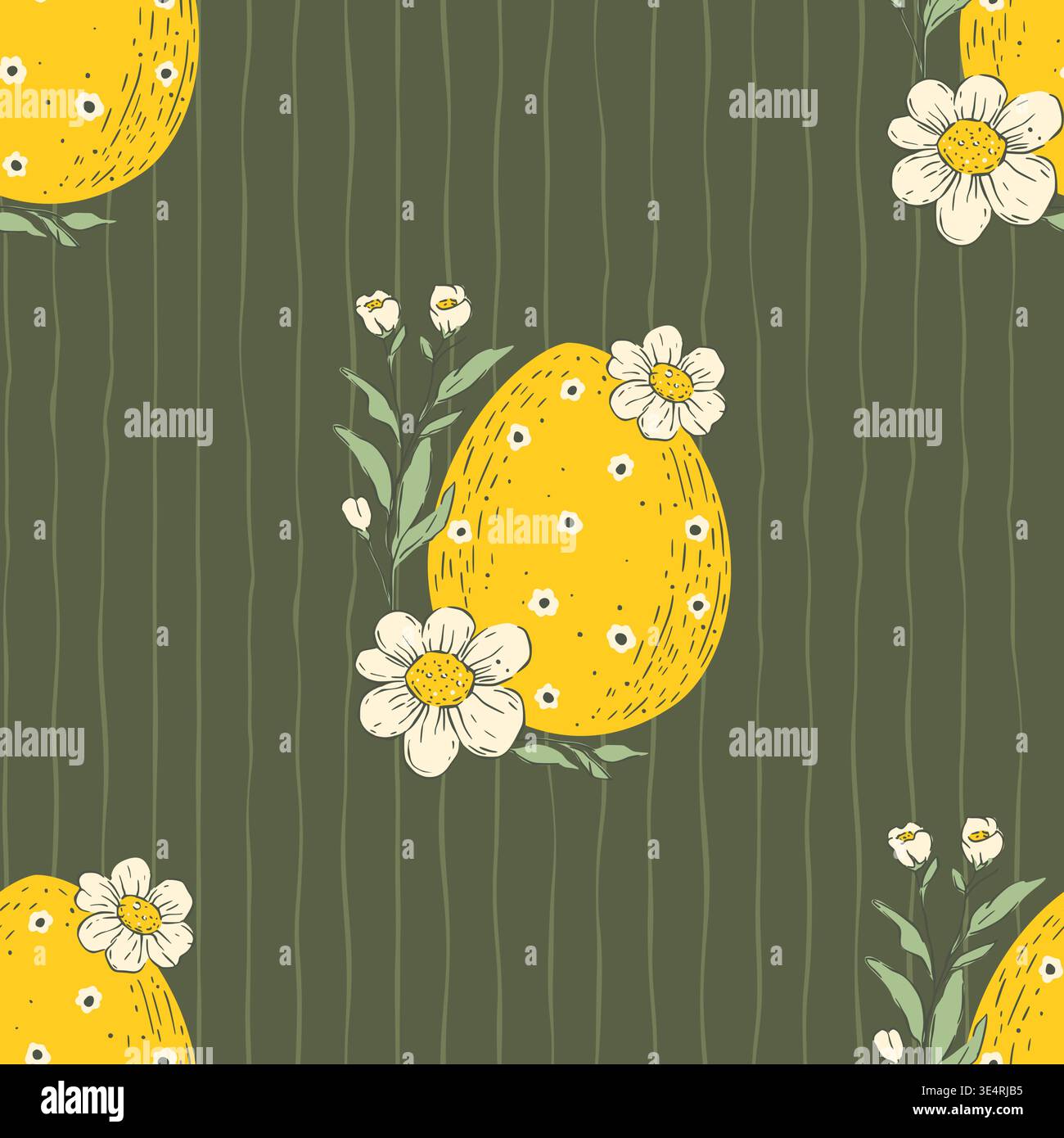 Easter Eggs Whimsical Vintage Seamless Pattern With Flowers Floral Ornament Handdrawn Spring Holiday Vector Background Stock Vector