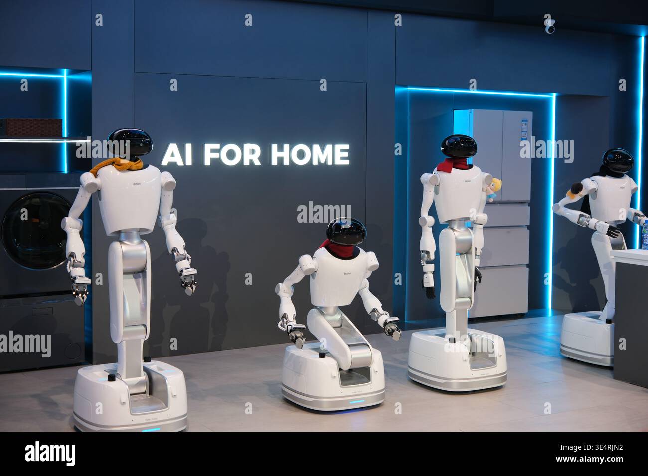 Shanghai,China-March 14th 2026: Haier HIVA Haiwa humanoid household service robots at AWE exhibition Stock Photo