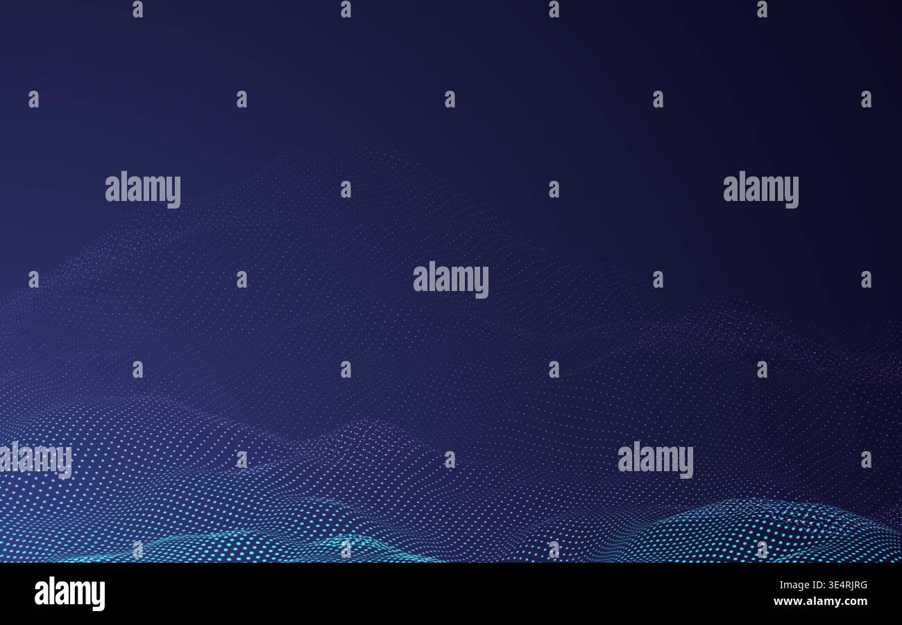 Abstract tech background. Particles wave landscape. Digital grid with glowing dots. Futuristic data visualization and network flow. Modern cyber Stock Vector