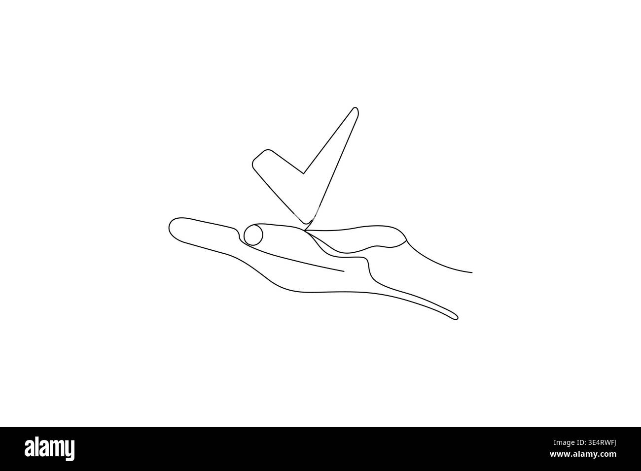 Check mark hand holding checkmark symbol in continuous line drawing Stock Vector