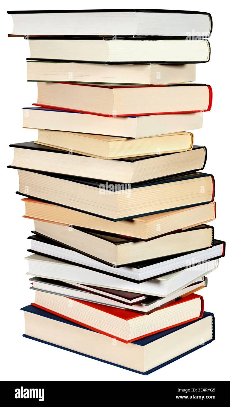 High stack of books isolated on white background Stock Photo