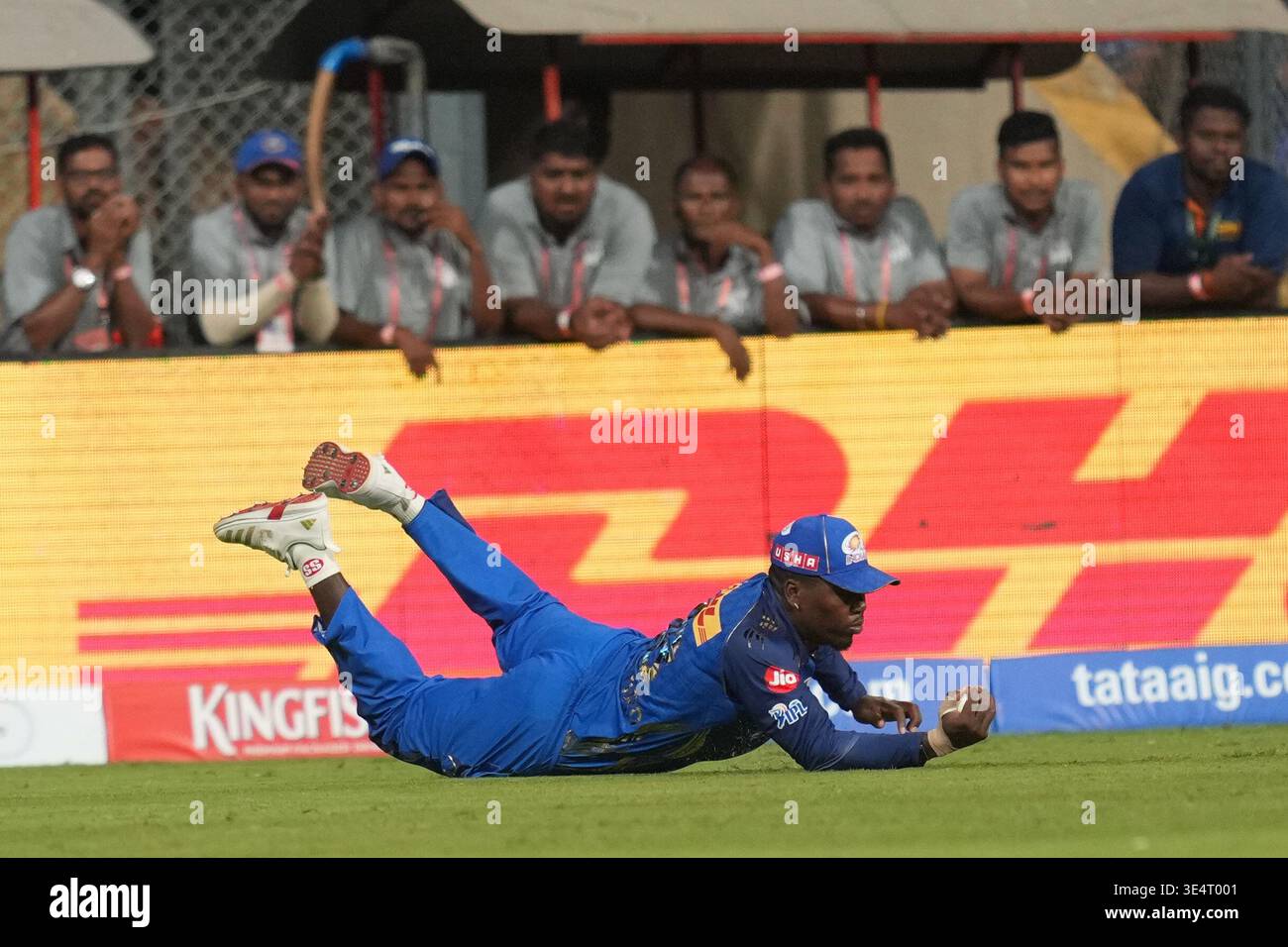 Cameron Rutherford Cricket Mumbai Indians' Sherfane Rutherford takes the catch to dismiss Kolkata ...