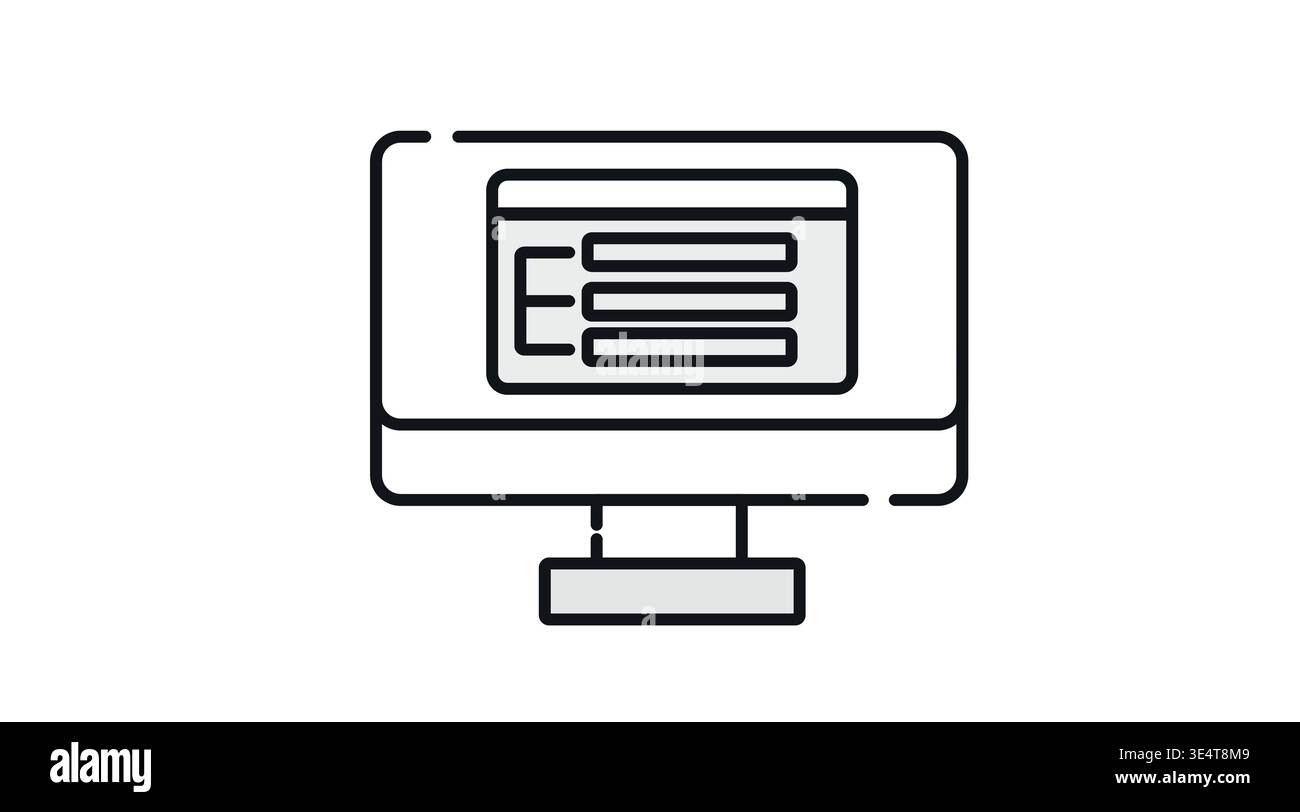 Desktop computer icon with website wireframe and UI design on screen, Stock Vector