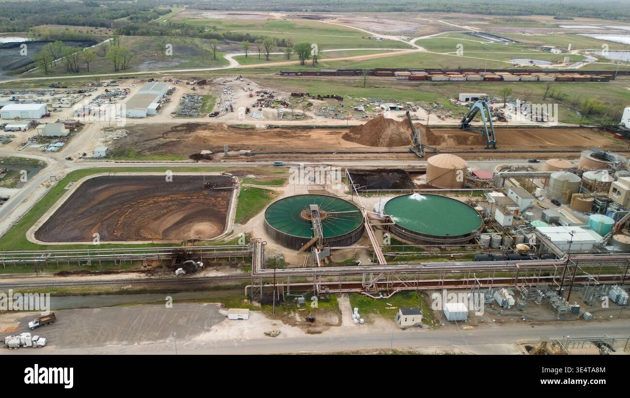 Aerial view of industrial basins tanks and processing facility Stock ...