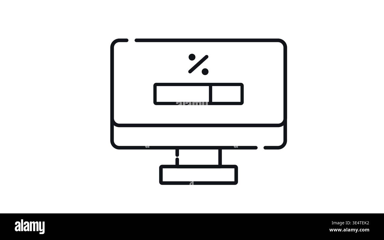 Desktop computer with loading bar and percentage icon, software update process Stock Vector
