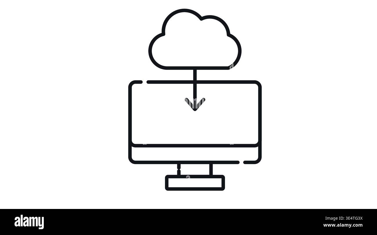 Desktop computer with cloud and arrow icon for cloud computing download service Stock Vector