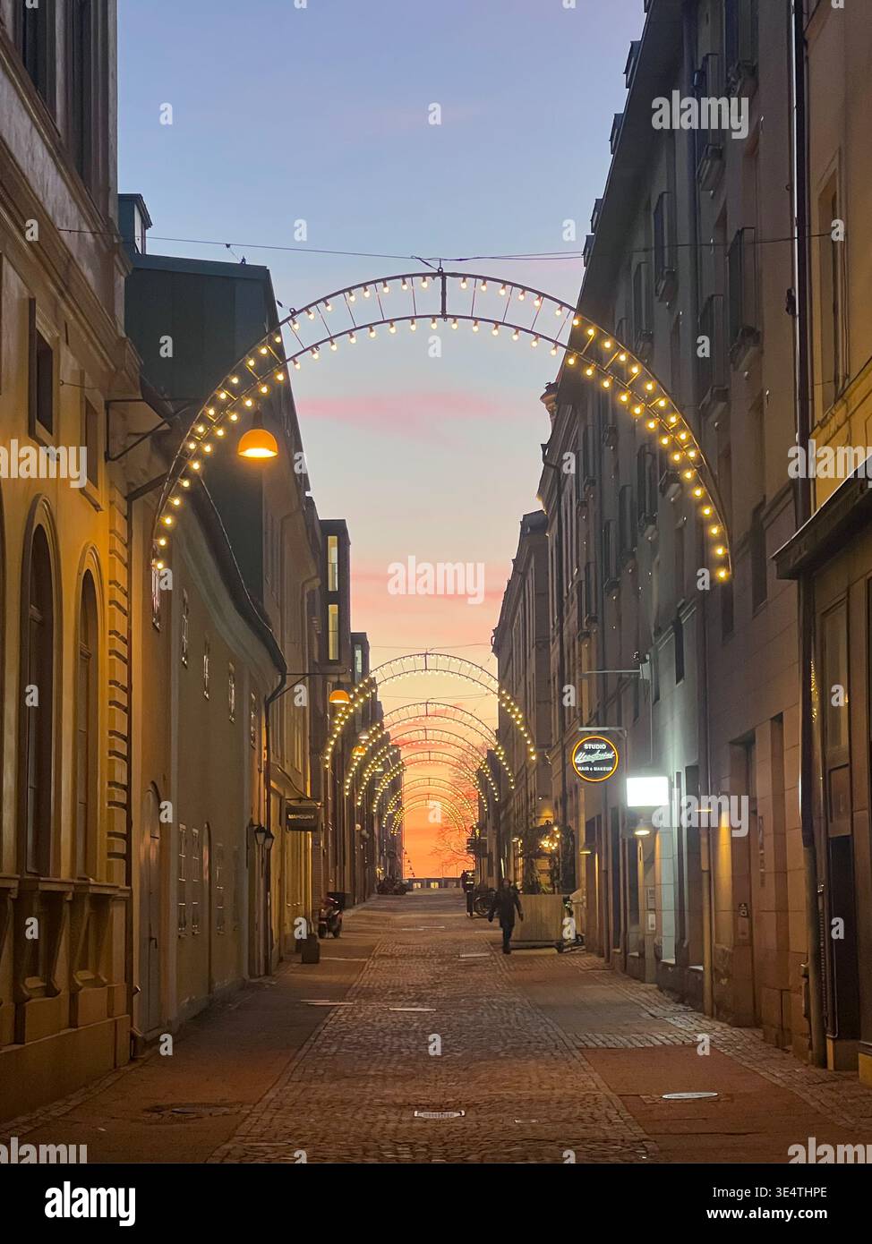 Side Street at sunset, Gothenburg, Sweden - Smartphone Captured Stock Image