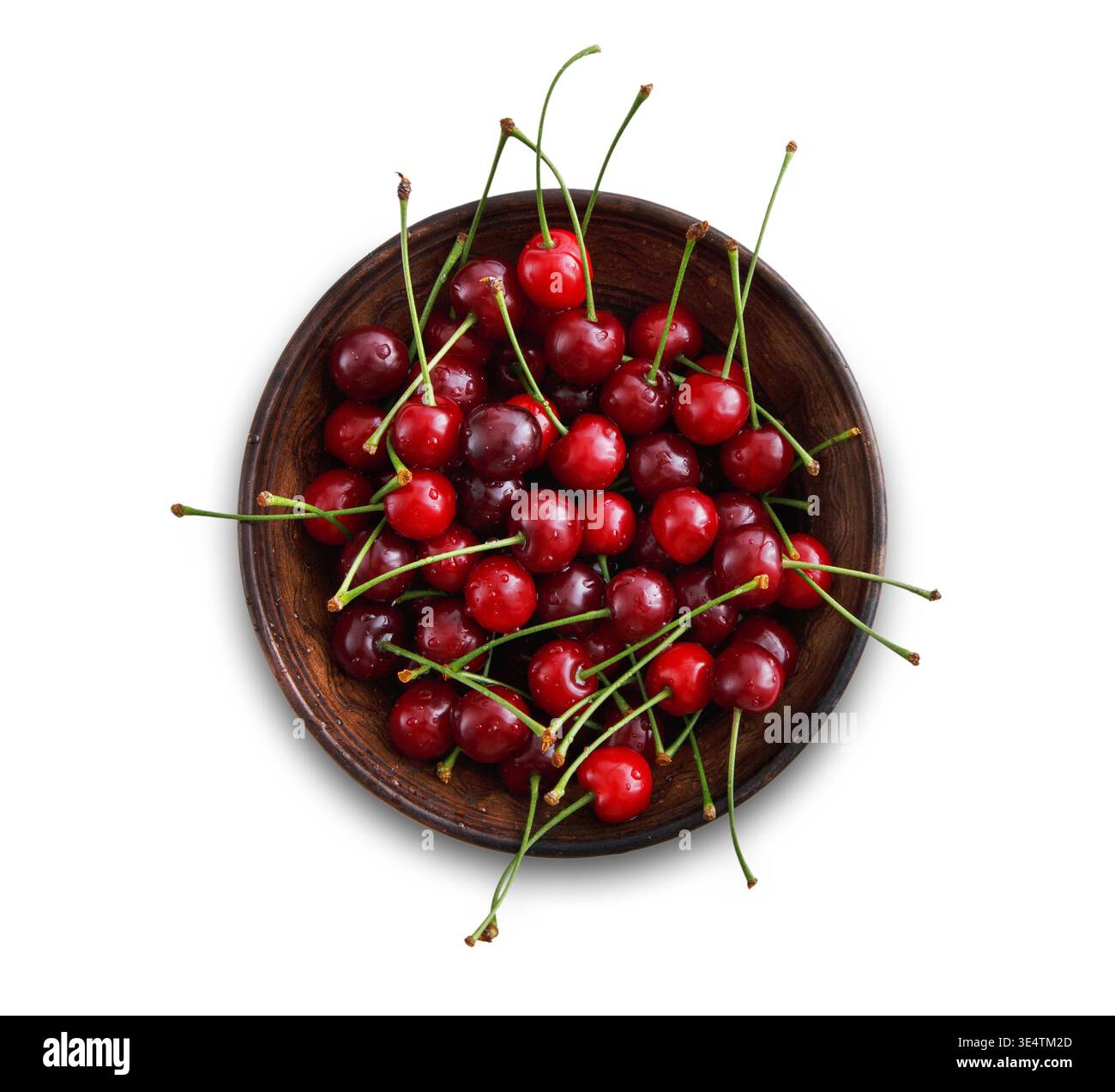 Sweet fresh cherries with green leaves isolated Stock Photo