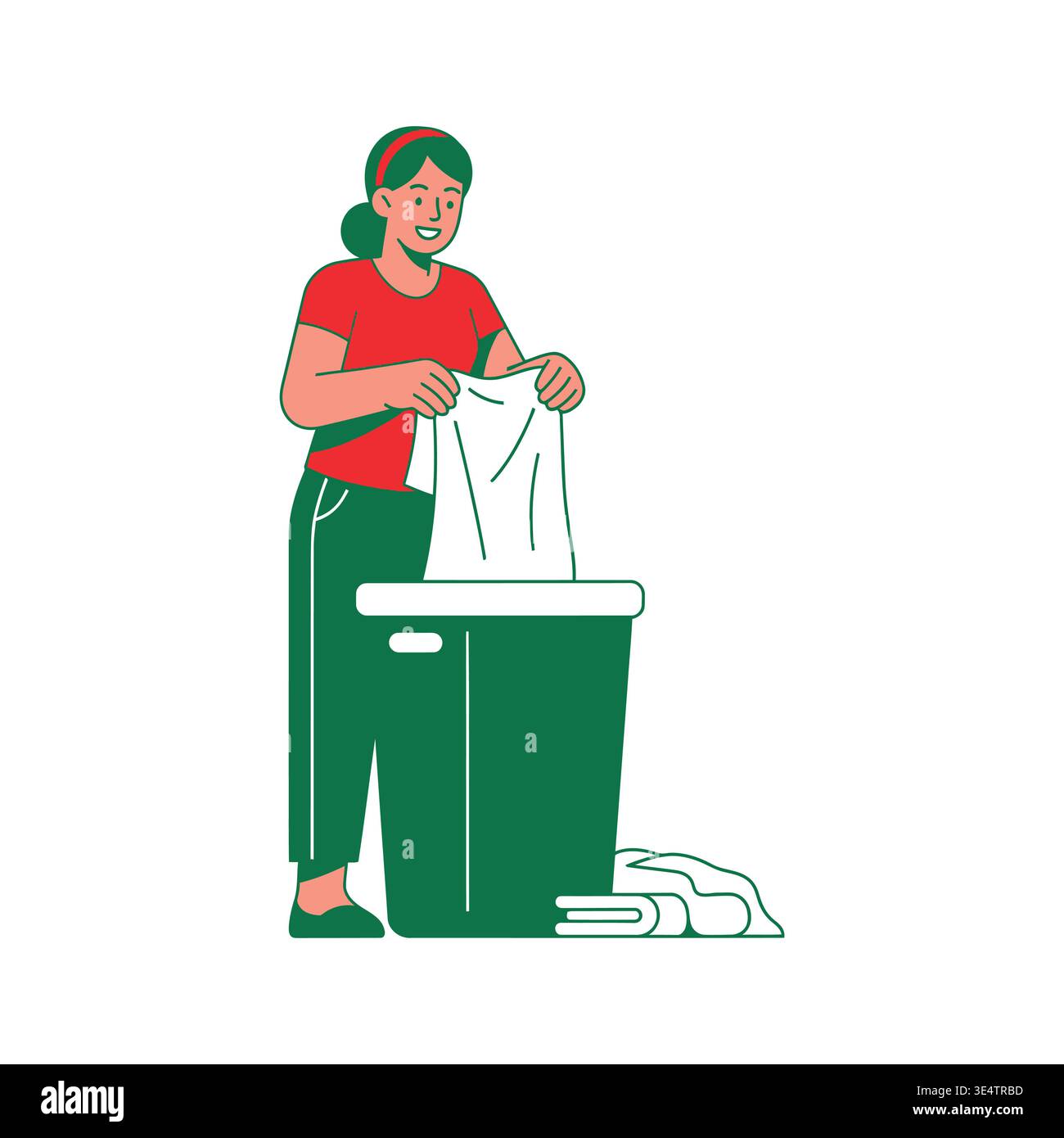 A woman putting a bag in a recycling bin Stock Vector