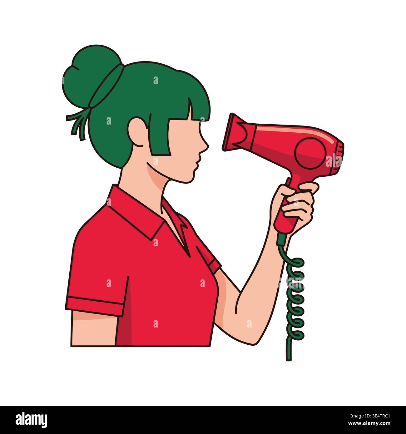 A woman using a hair dryer Stock Vector