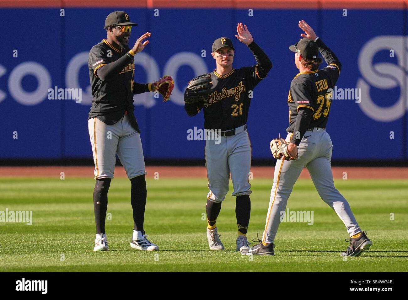 Pittsburgh Pirates outfielders Oneil Cruz, left, Jake Mangum, center ...