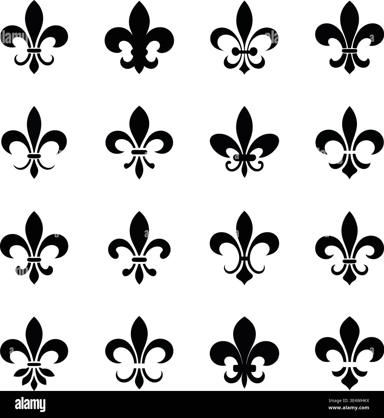 Classic black and white fleur-de-lis pattern on a grid layout Stock Vector