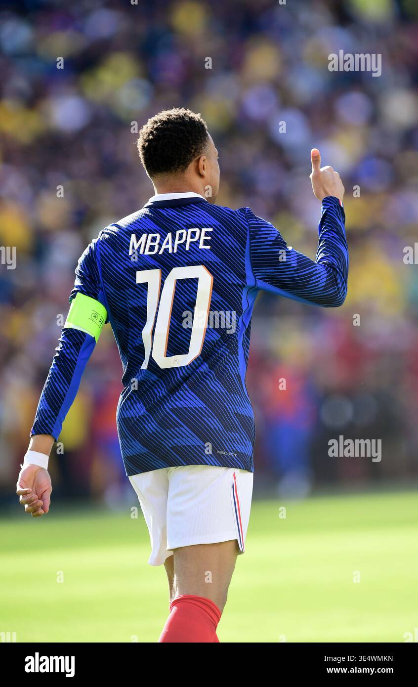 LANDOVER, MD - MARCH 29: France forward Kylian Mbappe (10) gives a ...