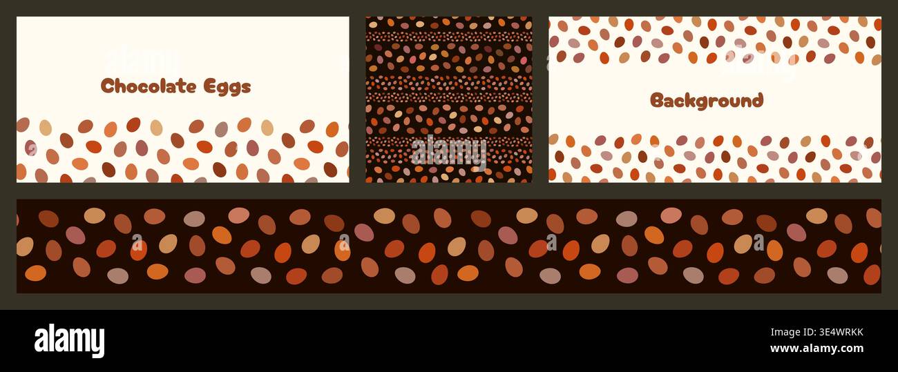 Chocolate eggs vector banner, border and seamless pattern set for Easter graphic designs Stock Vector