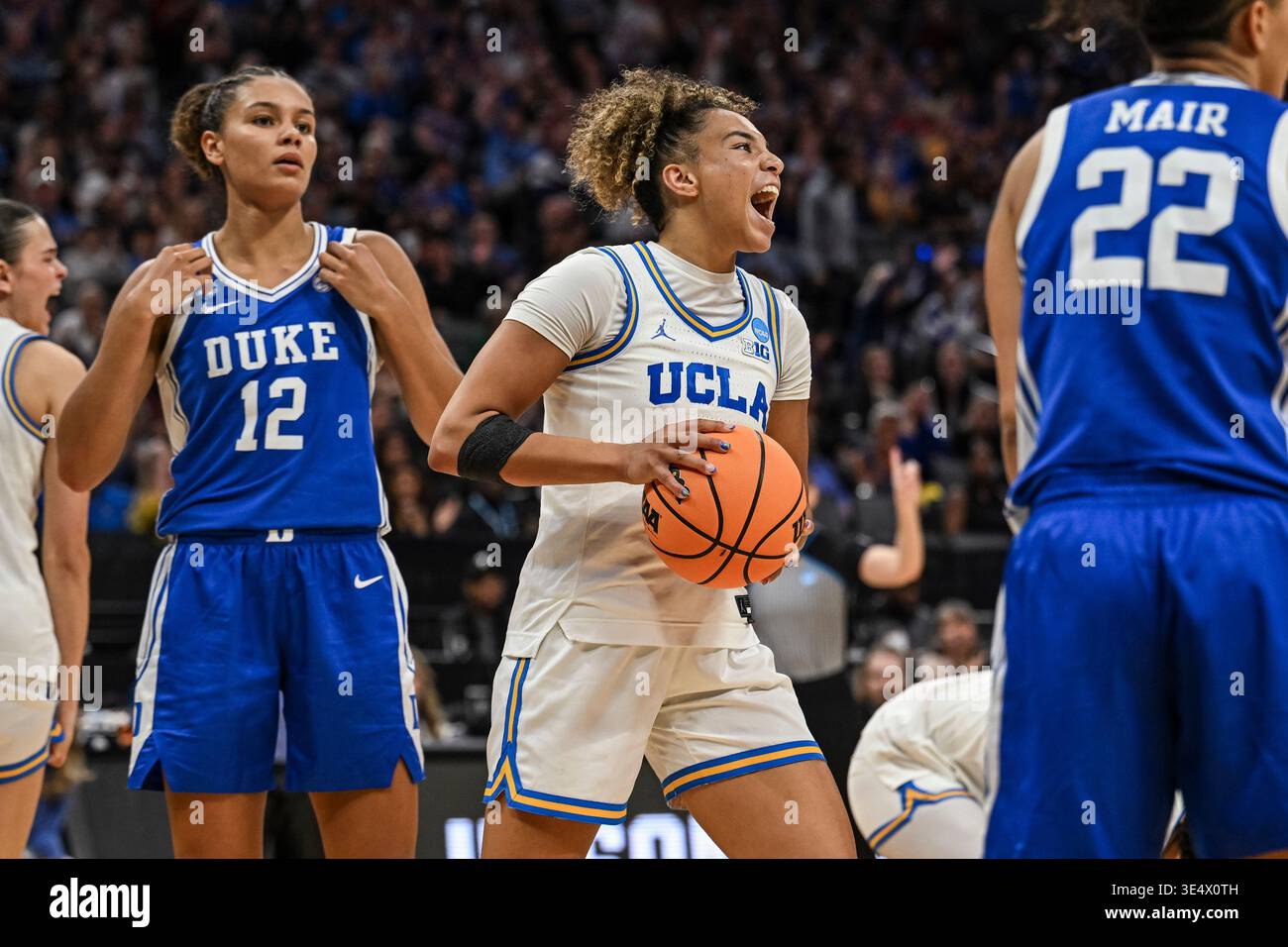 Kiki Rice Injury UCLA guard Kiki Rice (1) reacts during the second half against Duke in ...