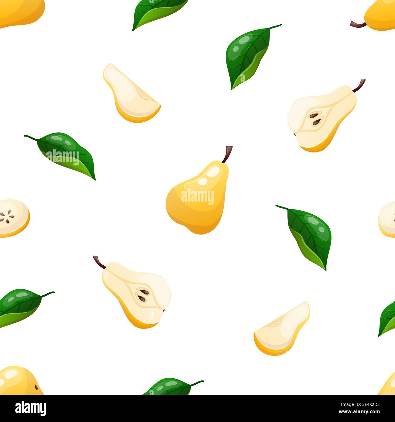 Vector seamless pattern featuring whole and sliced pears Stock Vector