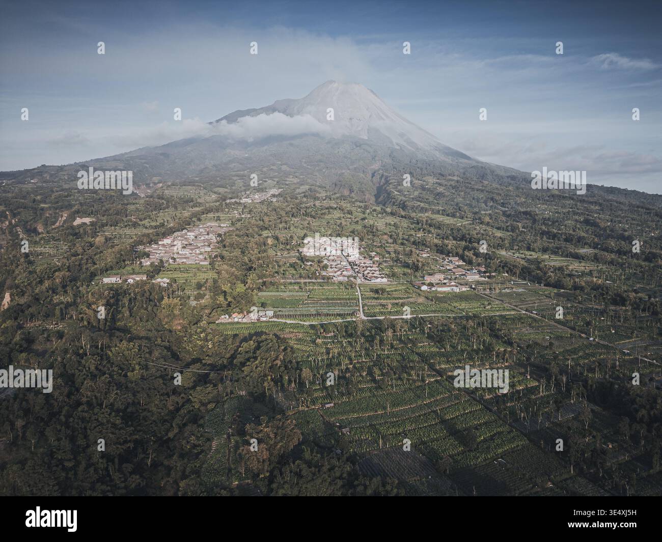 Panoramic Aerial Landscape of Mount Merapi Volcano at sunset ...