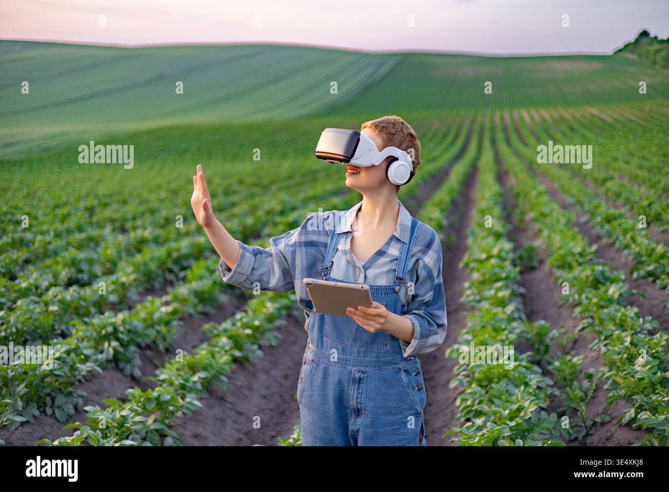 Farmer Using VR in Field Stock Photo