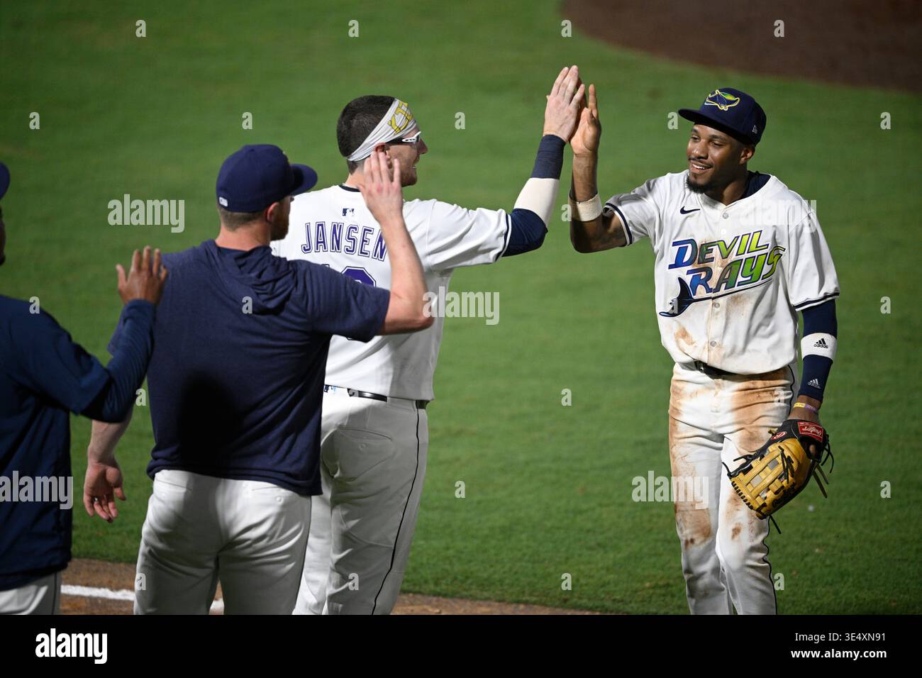 Tampa Bay Rays outfielder Chandler Simpson, right, celebrates with ...