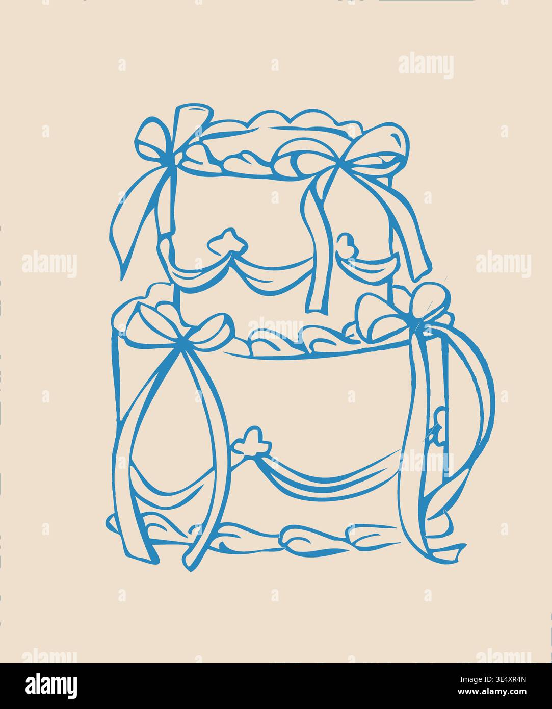 Hand drawn wedding cake with bows. Elegant doodle vector illustration Stock Vector