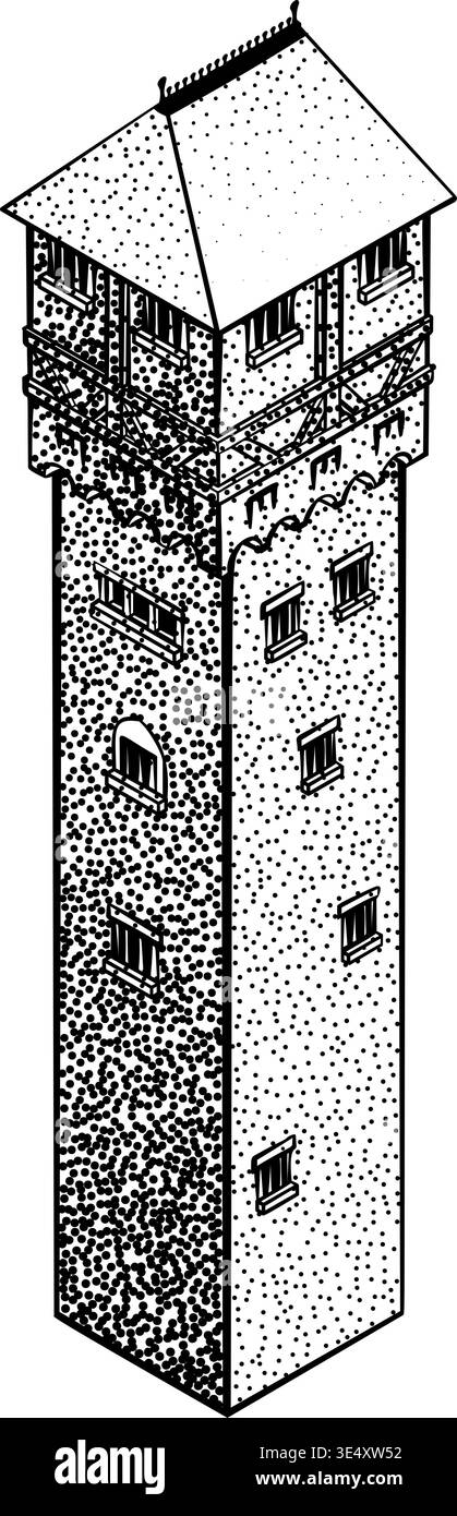 Medieval Building Map Icon Vintage Illustration Stock Vector