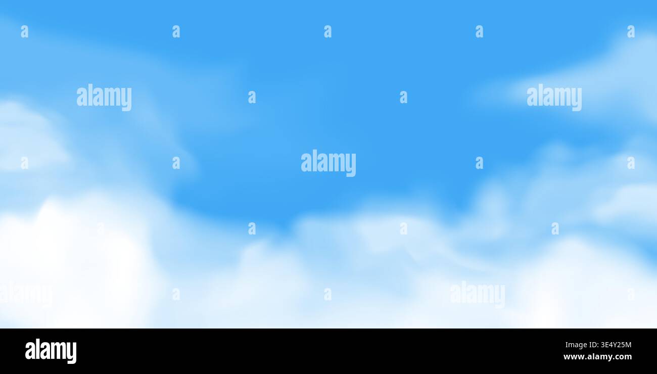 Blue sky background template. Realistic white clouds Stock Vector