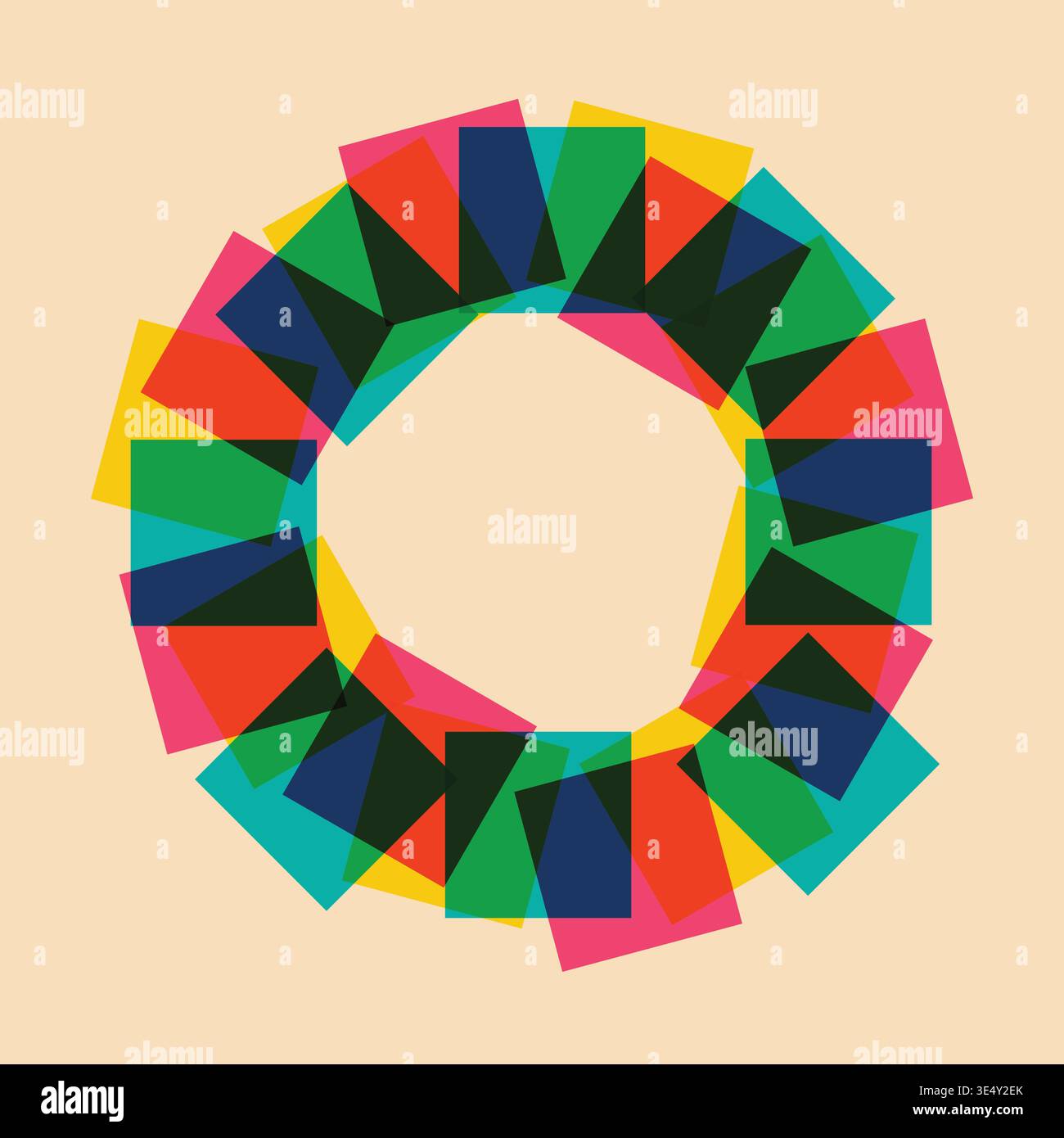 Trendy geometric shapes frame with riso print effect. Risograph art Stock Vector