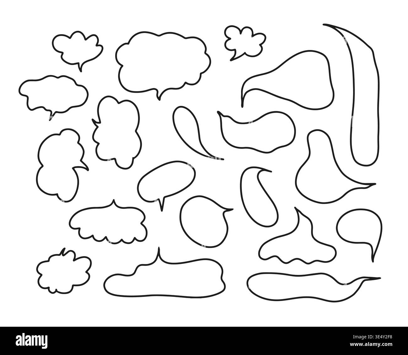 Doodle speech bubbles collection. Cloud textbox set. Hand drawn text comment box Stock Vector