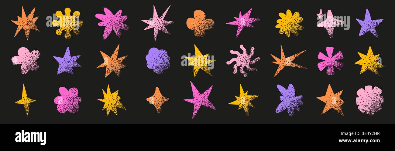 Doodle geometric shapes set with halftone pattern Stock Vector
