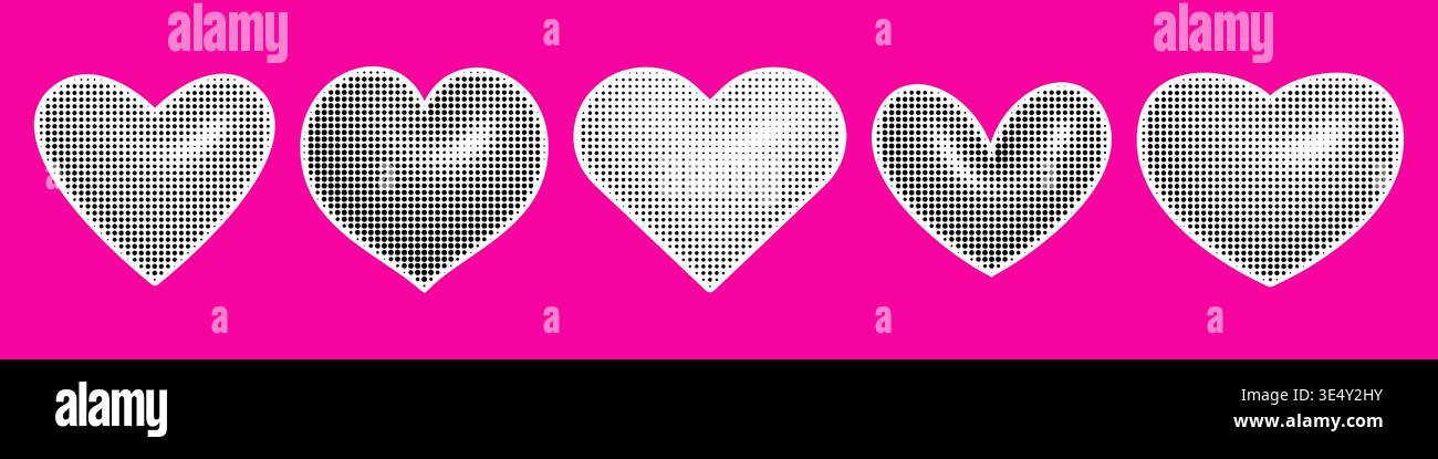3d hearts icon set with halftone effect. Stock Vector