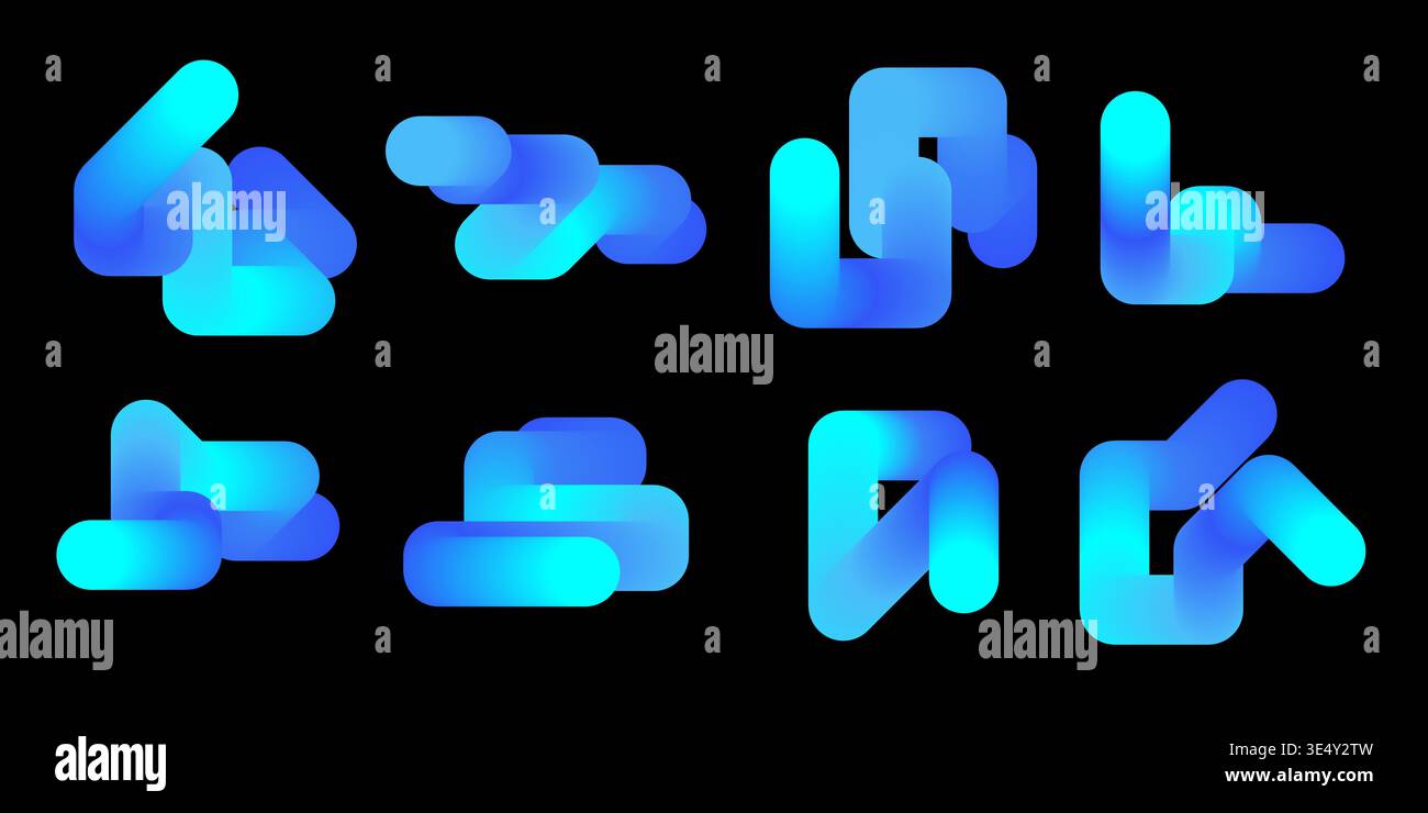 Abstract 3d line set. Gradient blend geometric lines Stock Vector