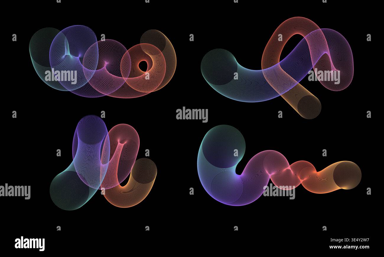 Wavy 3d shape with colorful gradient on black background Stock Vector