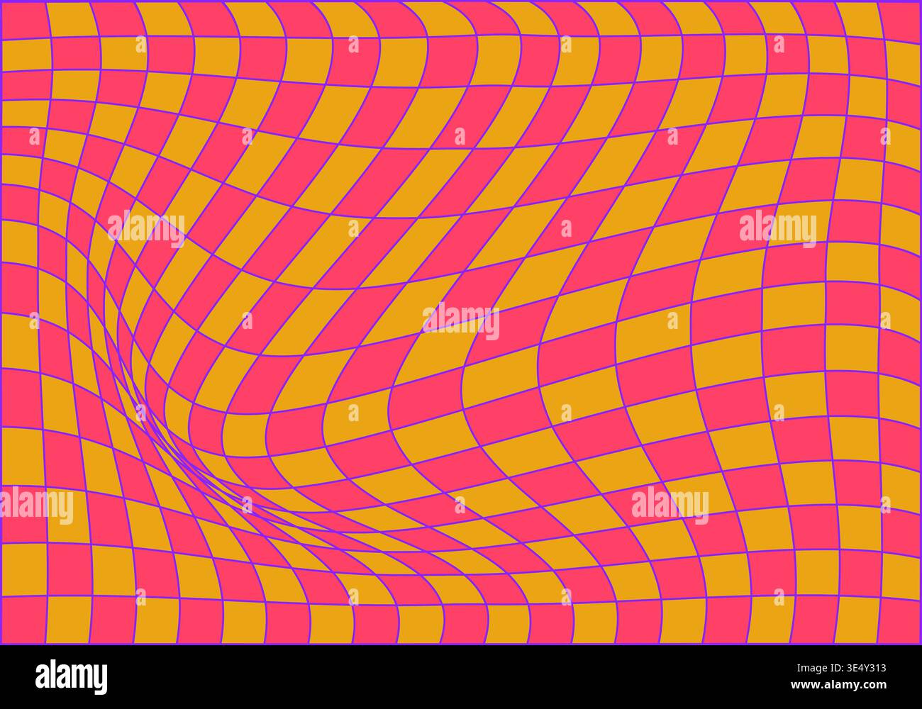 Abstract checkered background with distorted squares. Colorful trippy 1970s Stock Vector