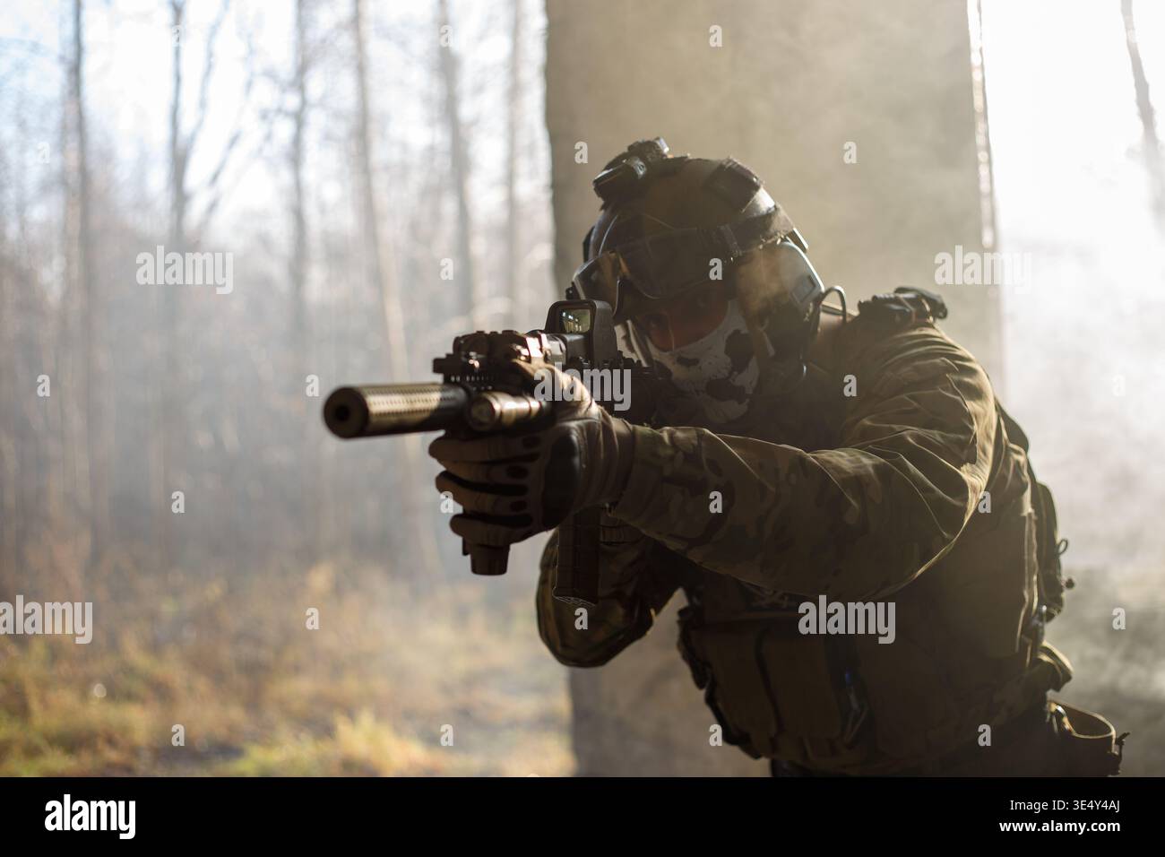 Special forces soldier in abandoned building Stock Photo