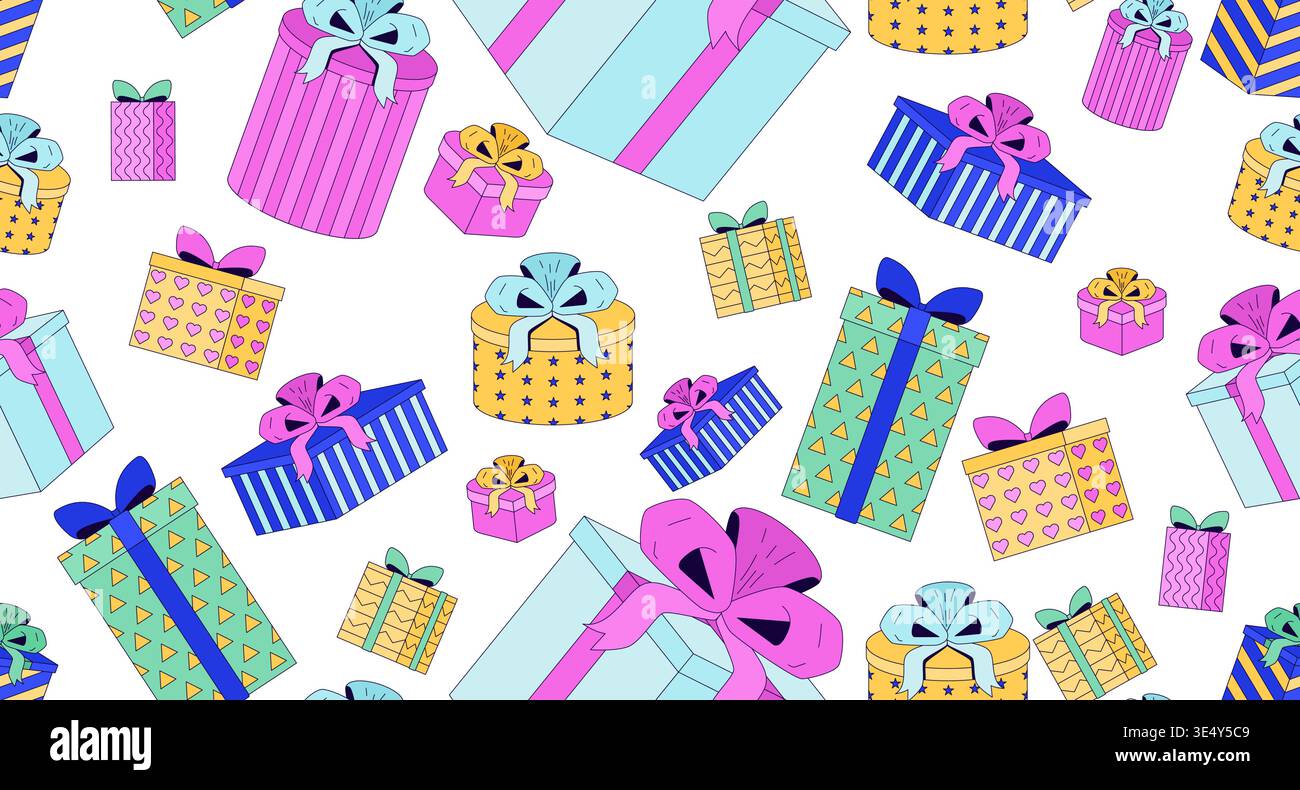 Wrapped gift boxes seamless pattern illustration Stock Vector