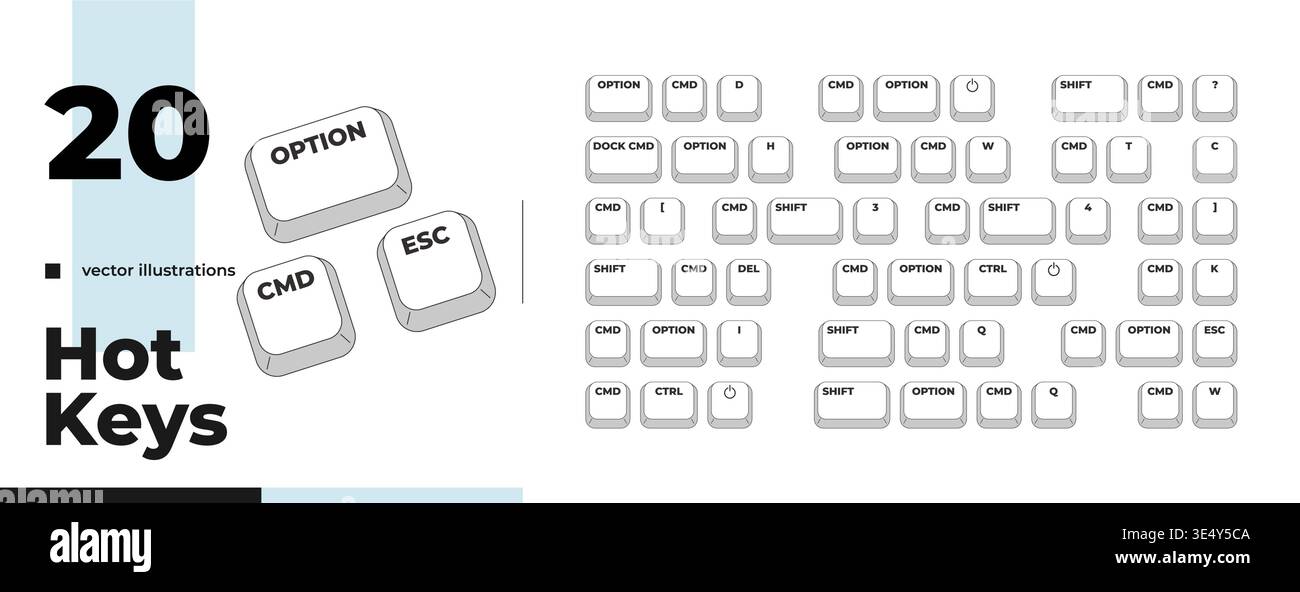 System commands grayscale keyboard hotkey pack Stock Vector