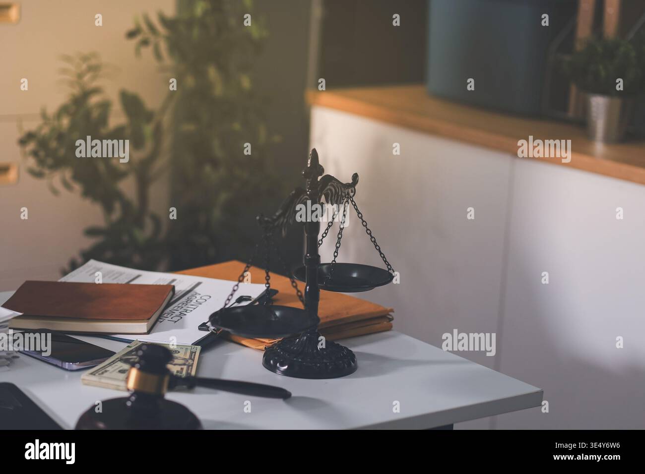 Judge gavel with Justice lawyers having team meeting at law firm in ...