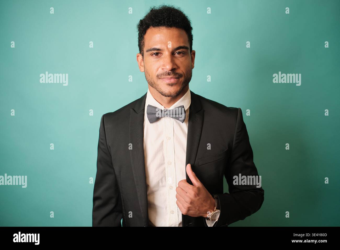 Confident man in suit and bow tie posing Stock Photo
