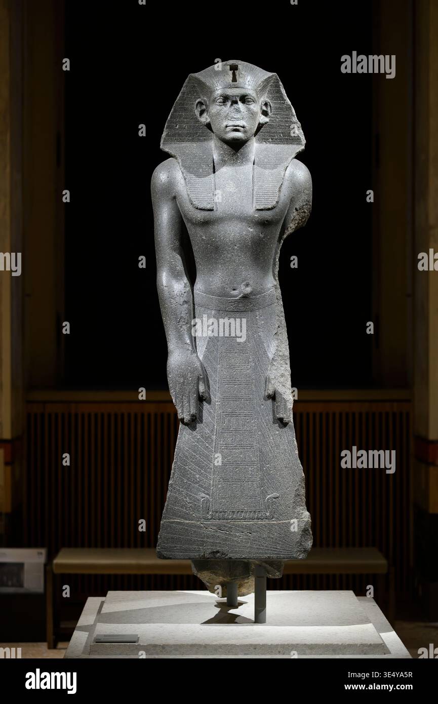 Berlin. Germany. Praying statue of Egyptian Pharaoh Amenemhat III, (Reign: ca. 1860 BCE - ca. 1814 BCE), Middle Kingdom Period, Dynasty 12, ca. 1840-1 Stock Photo