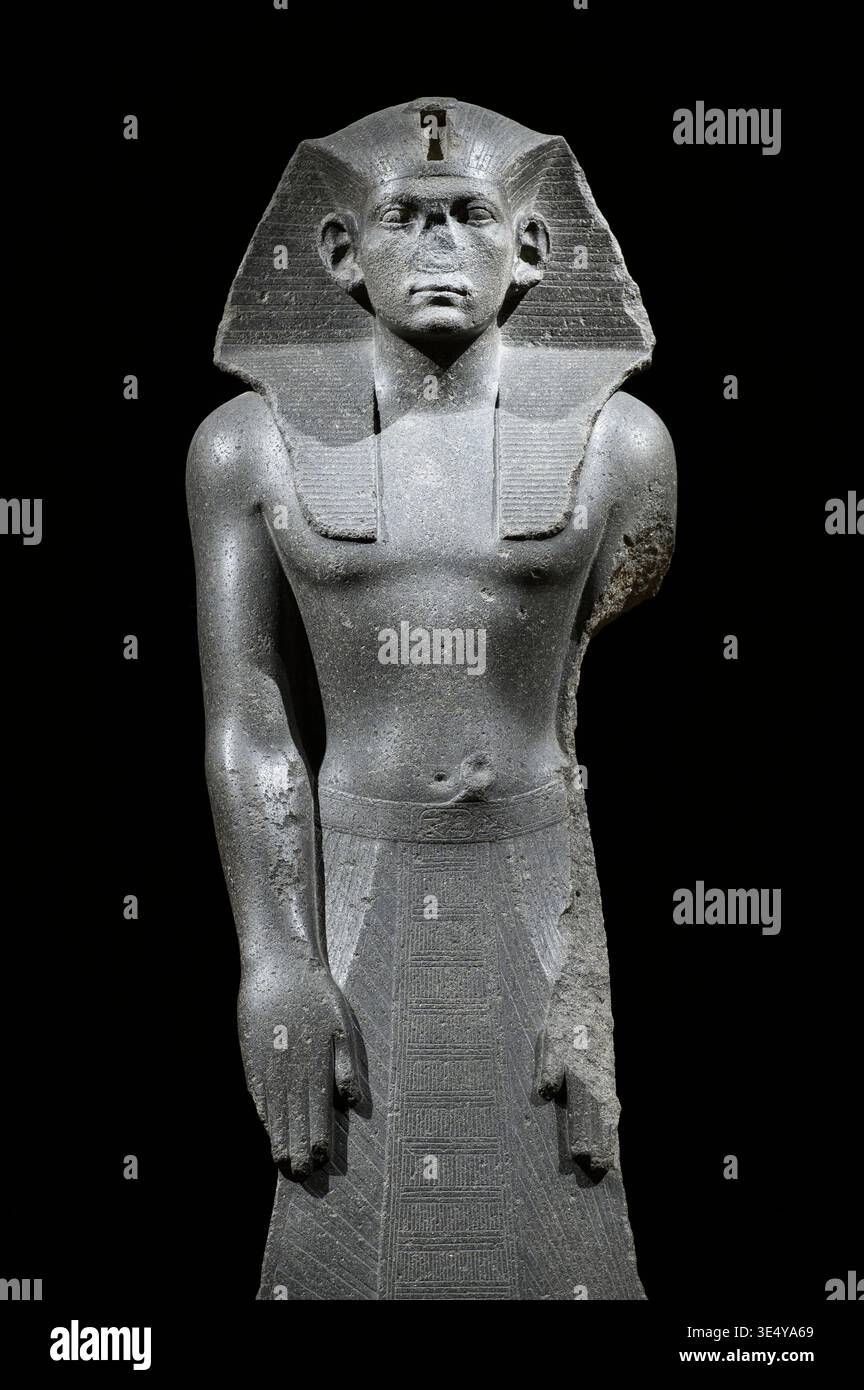 Berlin. Germany. Praying statue of Egyptian Pharaoh Amenemhat III, (Reign: ca. 1860 BCE - ca. 1814 BCE), Middle Kingdom Period, Dynasty 12, ca. 1840-1 Stock Photo
