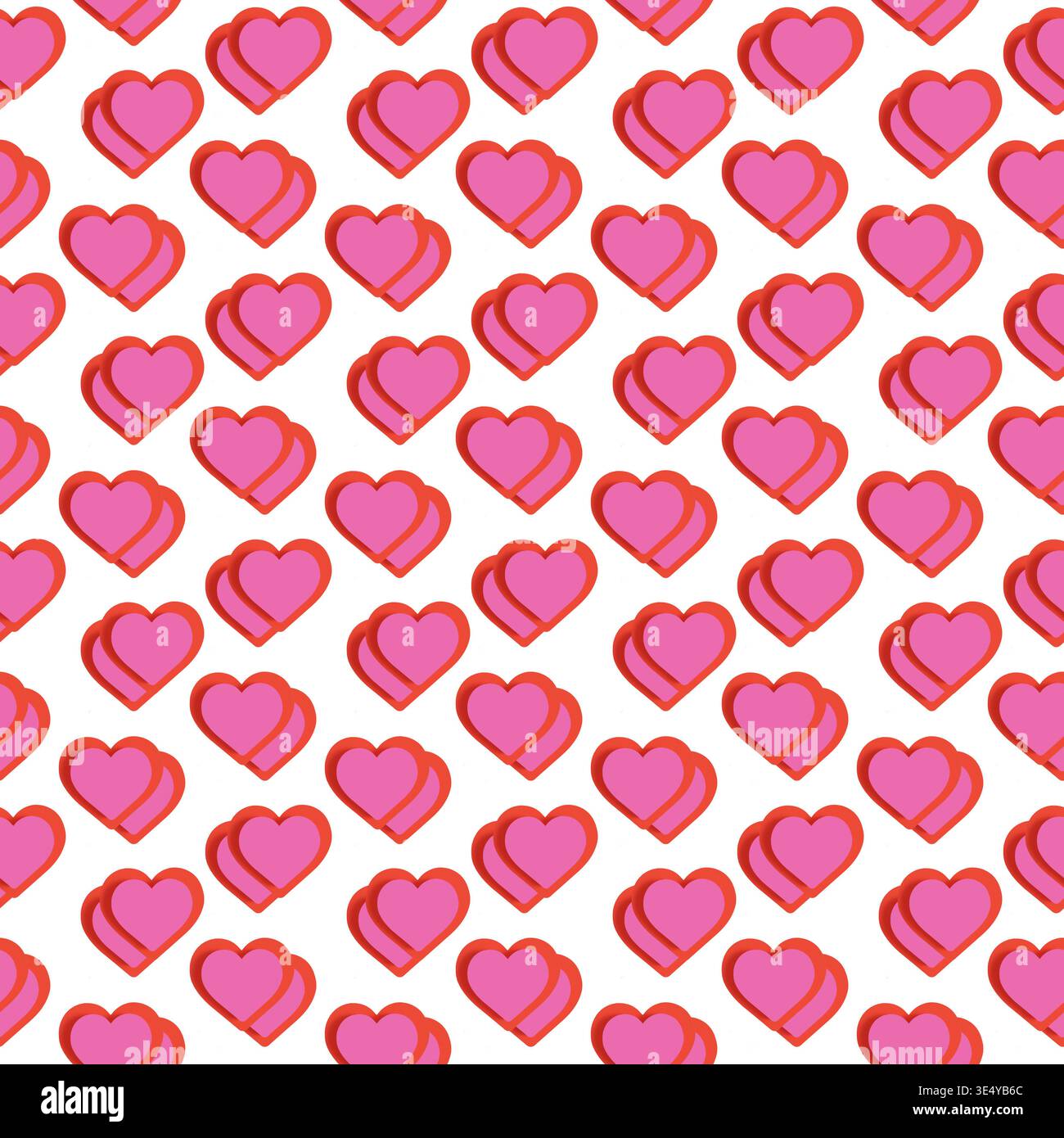 Pink hearts and red outline seamless pattern background Stock Photo