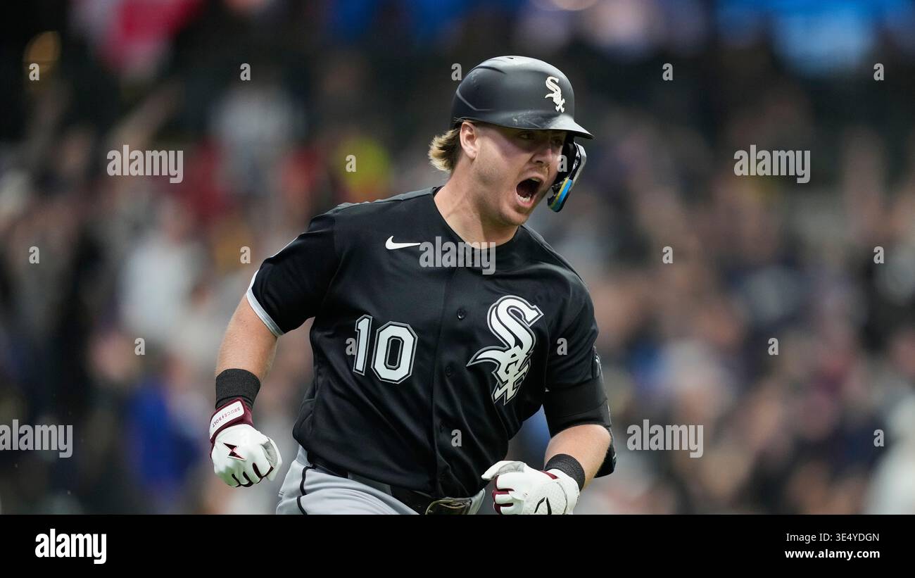 Chicago White Sox's Chase Meidroth reacts to hitting a home run during ...