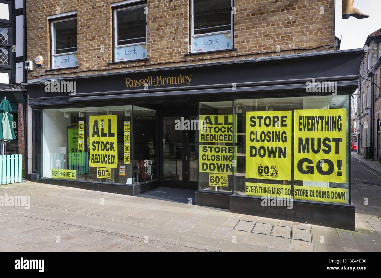 Russell and Bromley closing down sale, Winchester. Russell & Bromley went into administration and was bought by Next plc in 2026. Stock Photo