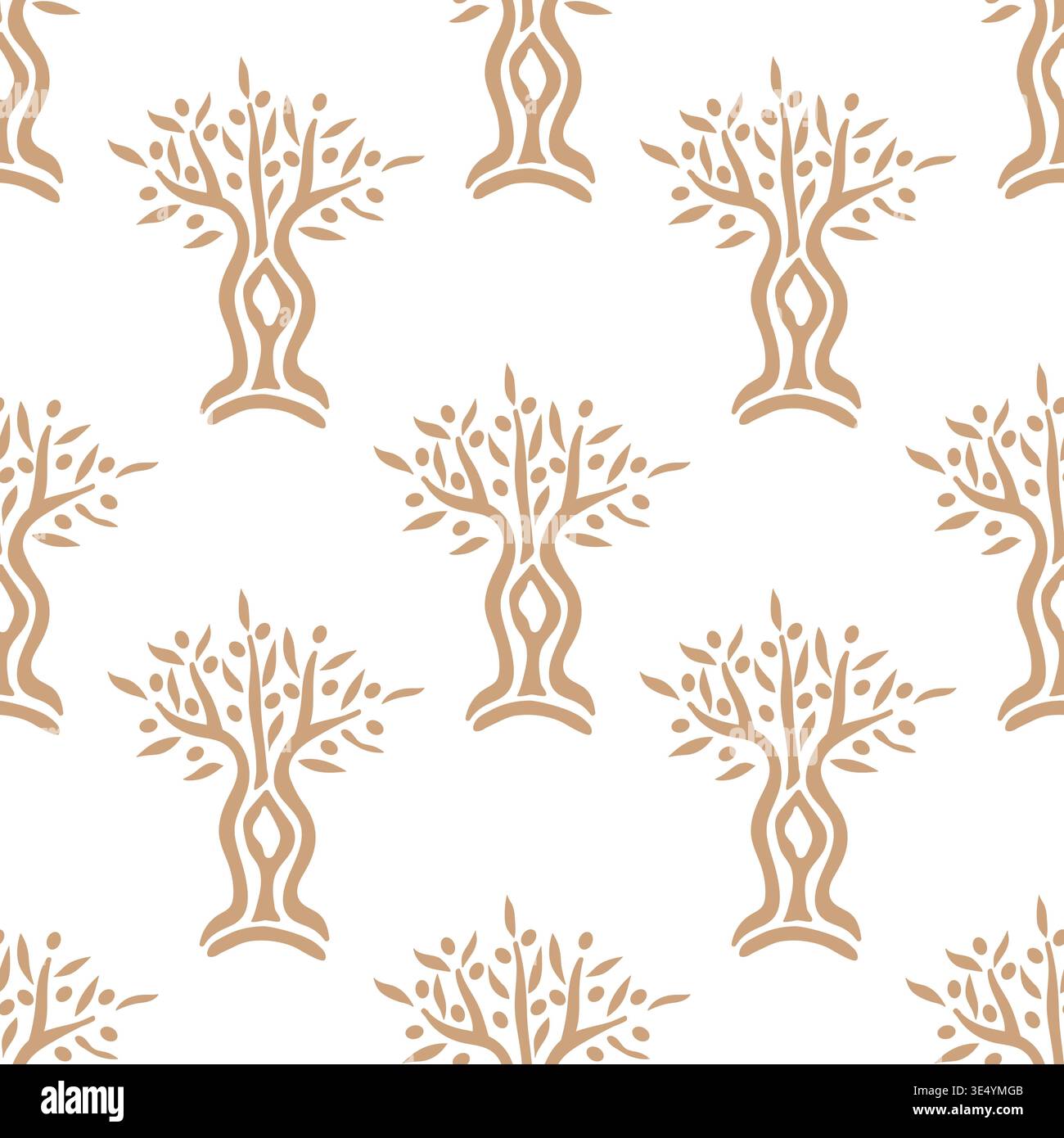 Stylized olive trees seamless pattern. Stylish packaging design for olive oil. Vector illustration background Stock Vector