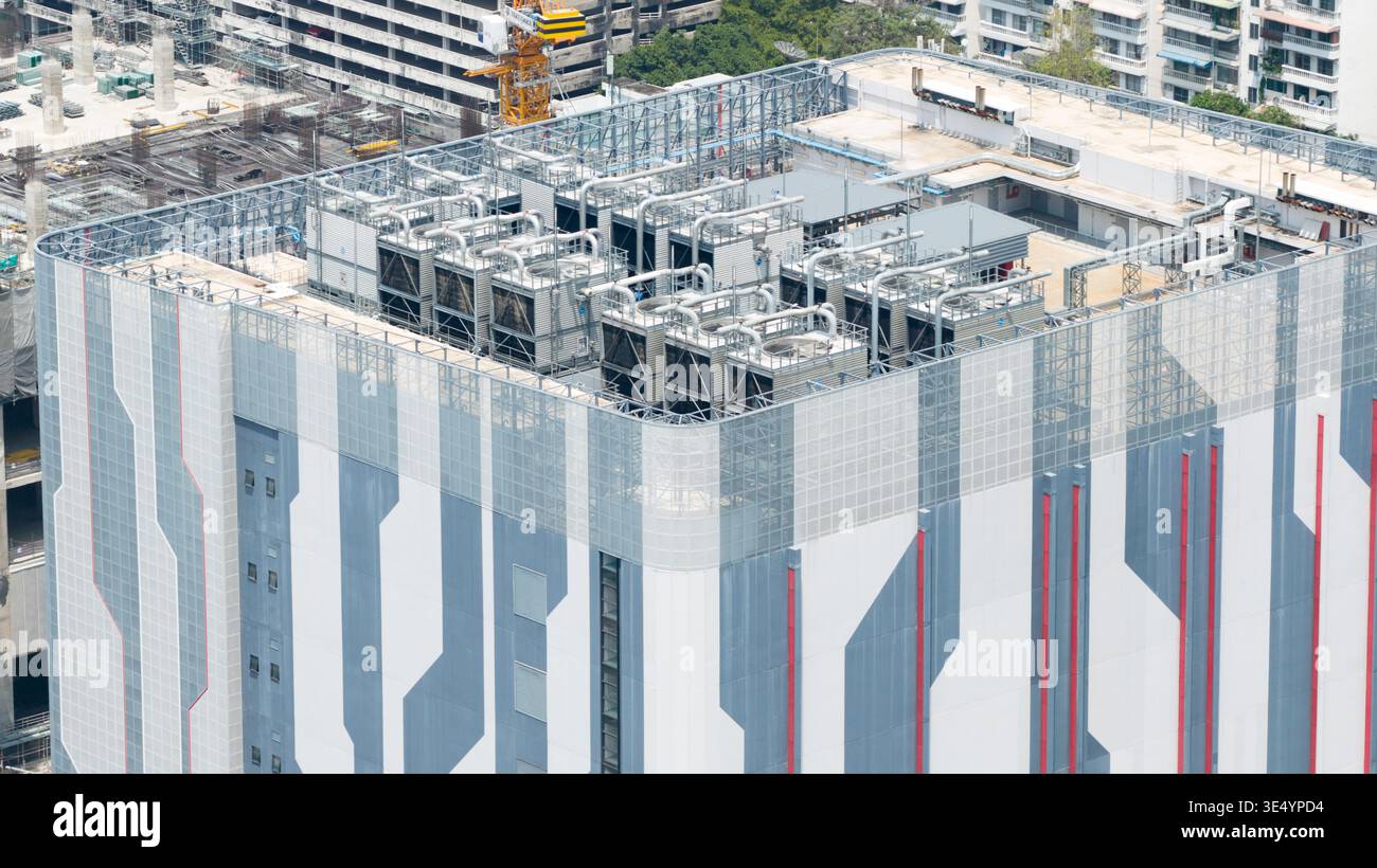Data Center Rooftop Aerial view of STT Bangkok 1 data center rooftop featuring industrial ...